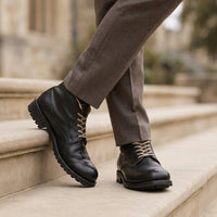 George | Men's Classic Leather Look Lace-Up Boots with Cushioned Comfort Sole