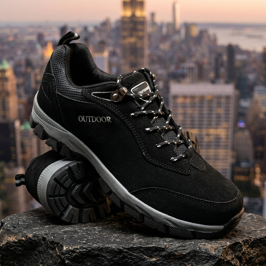 Men's camel trail hiking shoes with suede mesh upper and grip sole