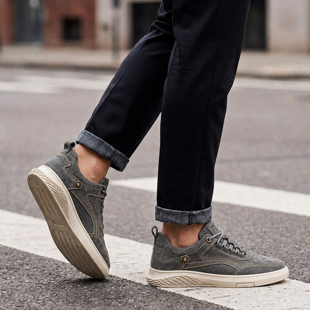 Men's brown retro suede sneakers with classic lace-up front