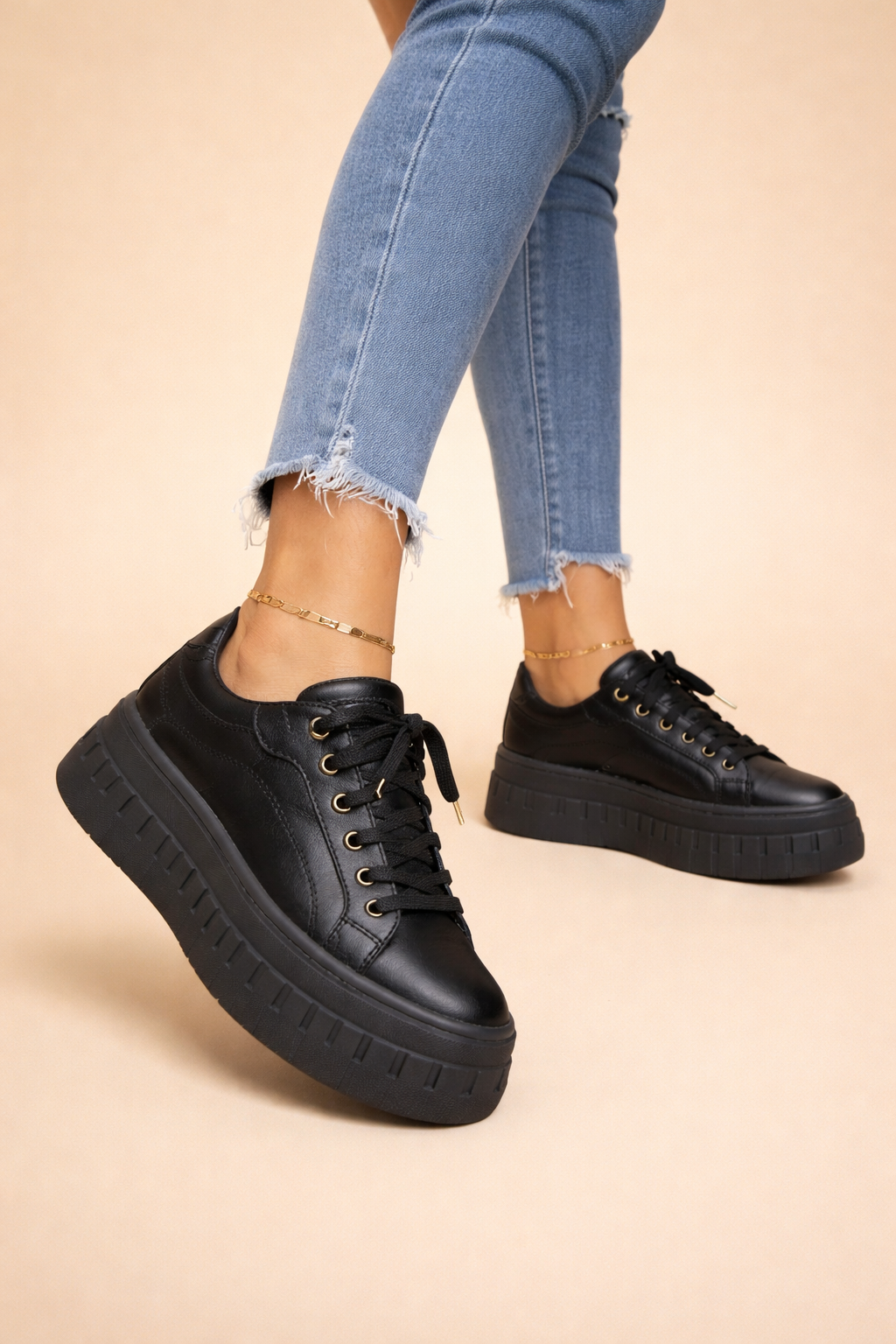 Women's brown chunky platform sneakers with lace-up front