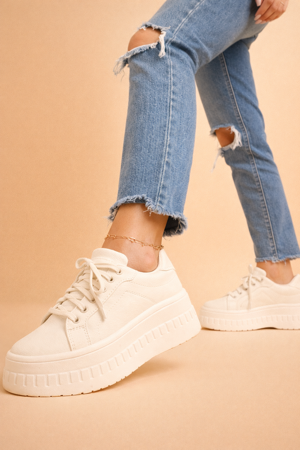 Women's brown chunky platform sneakers with lace-up front