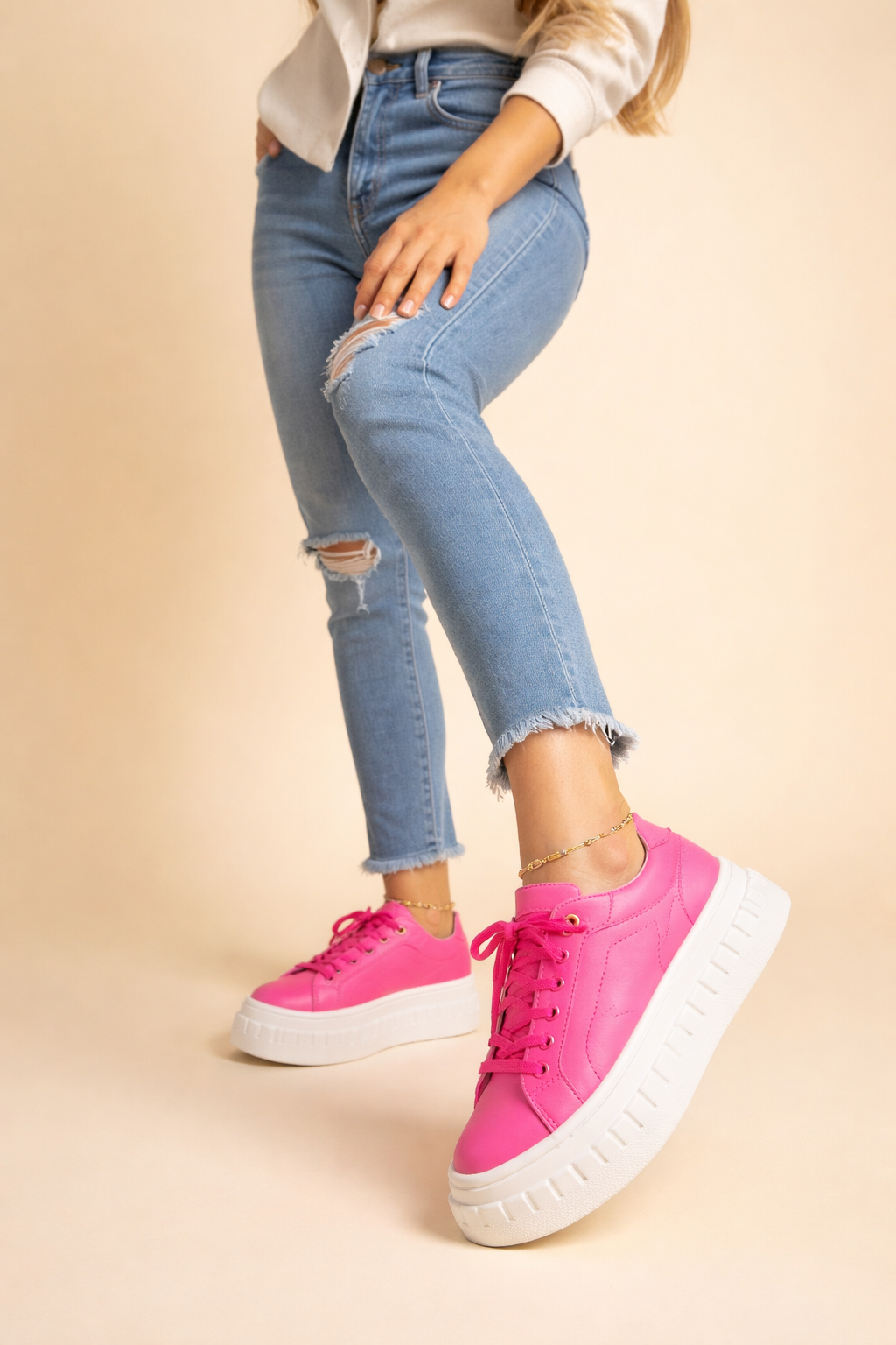 Women's brown chunky platform sneakers with lace-up front
