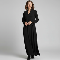 Nora | Women's Minimalist Maxi Dress with V-Neck Collar for Formal Wear