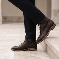 Vaughn | Men's Rugged Leather Look Lace-Up Boots with Non-Slip Grip Outsole