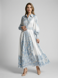 Nellie | Women's Printed A-Line Dress with Tie Belt and Fitted Bodice Detail