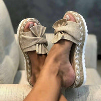 Clara | Women's Woven Wedge Platform Sandals with Bow Detail and Cushioned Sole