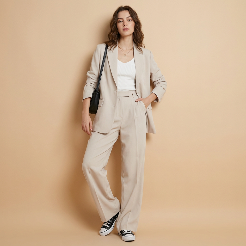 Women's pink blazer and trouser two piece set with tailored fit