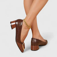 Vivienne | Women's Croc-Embossed Block Heel Loafers, Slip-On Work Shoes
