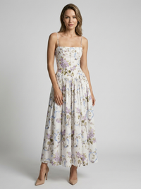 Bella | Women's Floral Corset Midi Dress for Garden Party and Spring Races