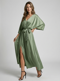 Anika | Women's V-Neck Maxi Dress with Side Slit and Tie Belt for Weddings