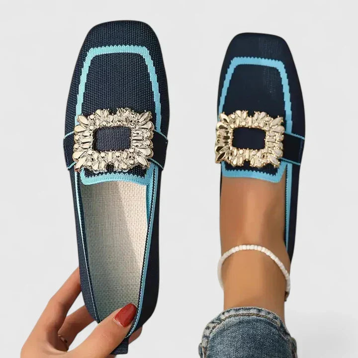 Women's beige cushioned slip-on loafers with almond toe