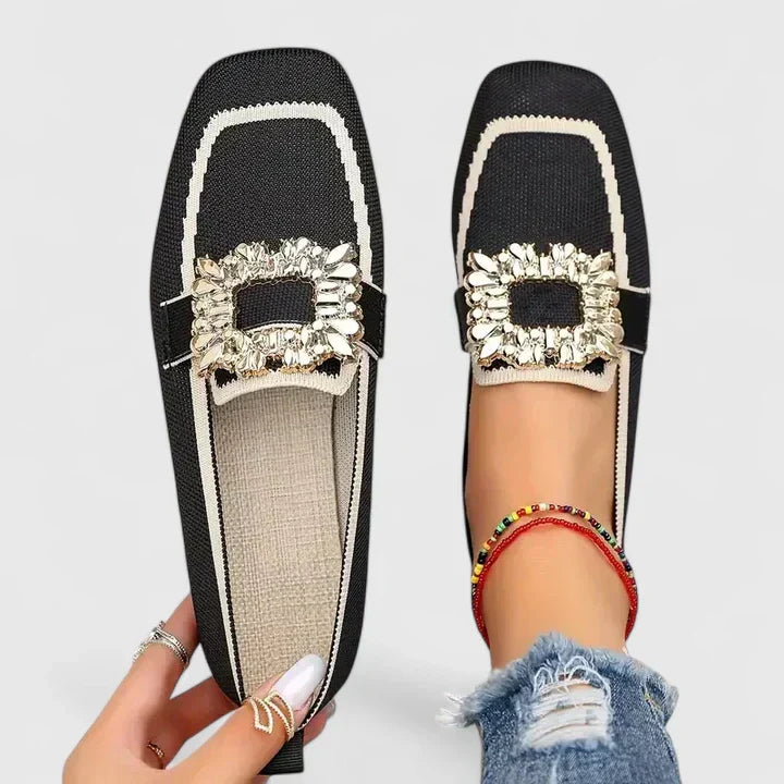 Women's beige cushioned slip-on loafers with almond toe