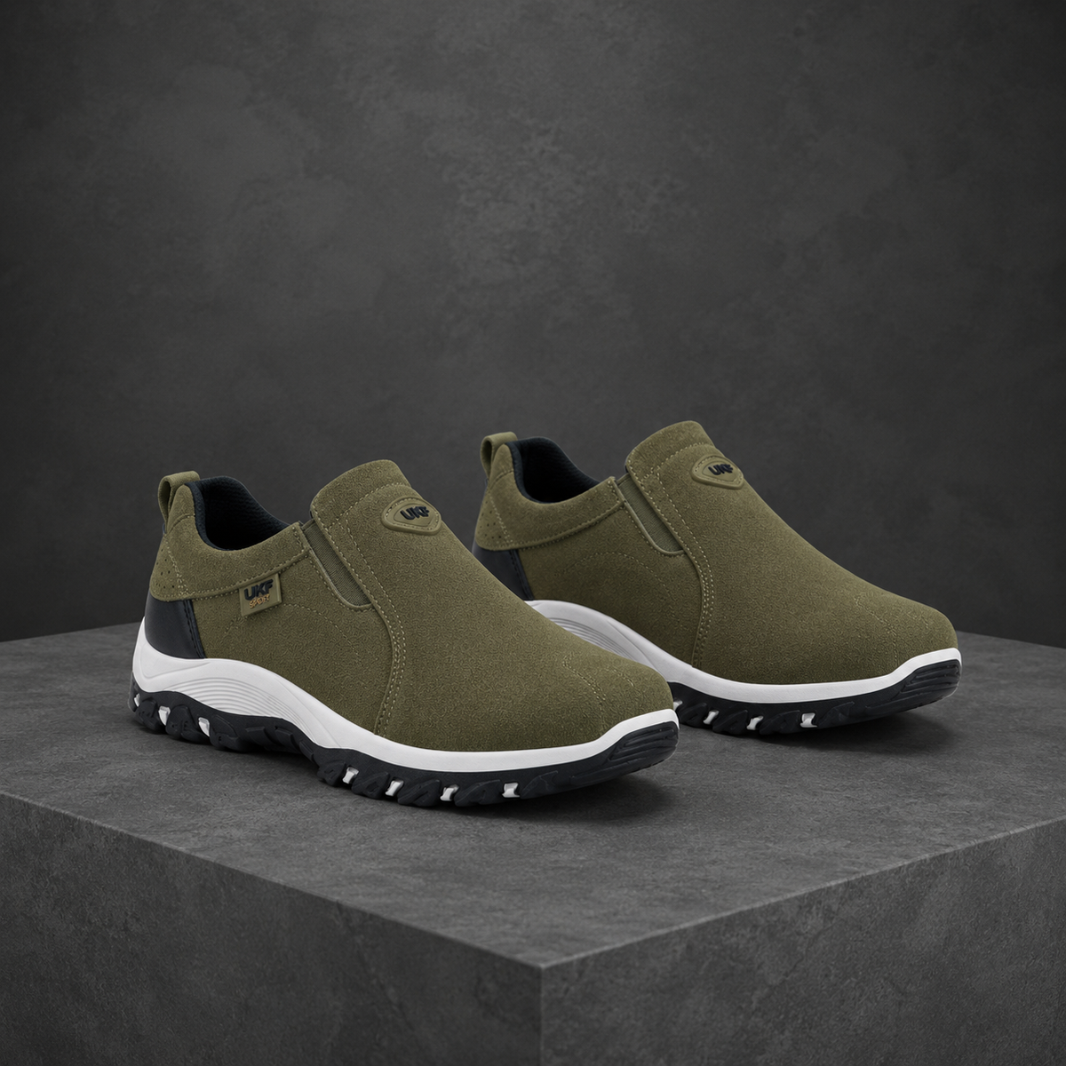Men's camel slip-on outdoor sneakers with grip rubber outsole