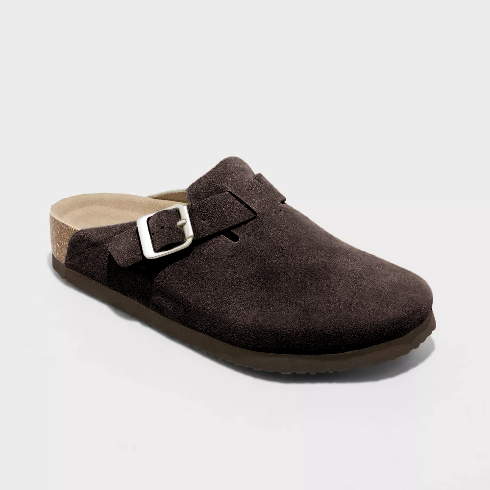 Taupe cushioned comfort slides with contoured ergonomic footbed
