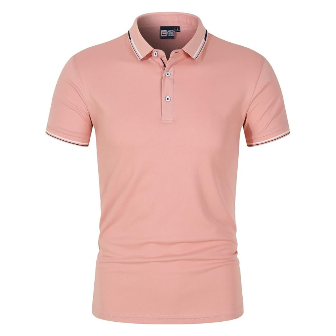Men's black cotton polo shirt with contrast trim and ribbed collar