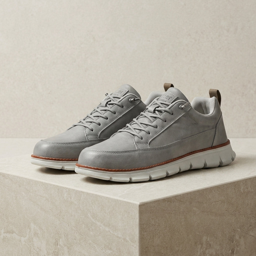 Men's midnight navy leather look casual sneakers with lace-up front
