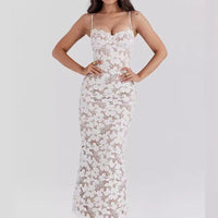 Genevieve | Women's White Lace Maxi Dress for Weddings and Formal Events