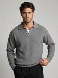 Nicholas | Men's Long Sleeve Knitted Polo Shirt with Classic Ribbed Collar