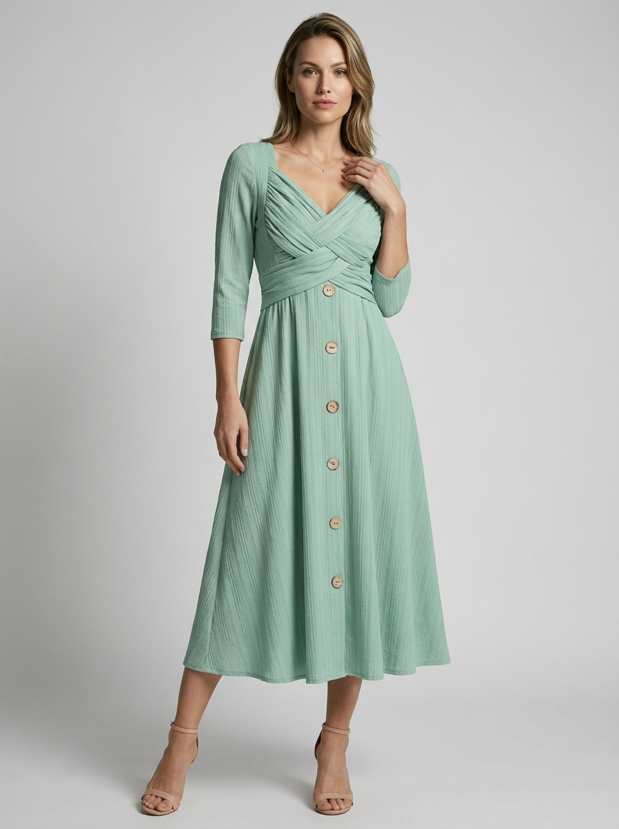 Women's grey a-line dress with cross detail bodice