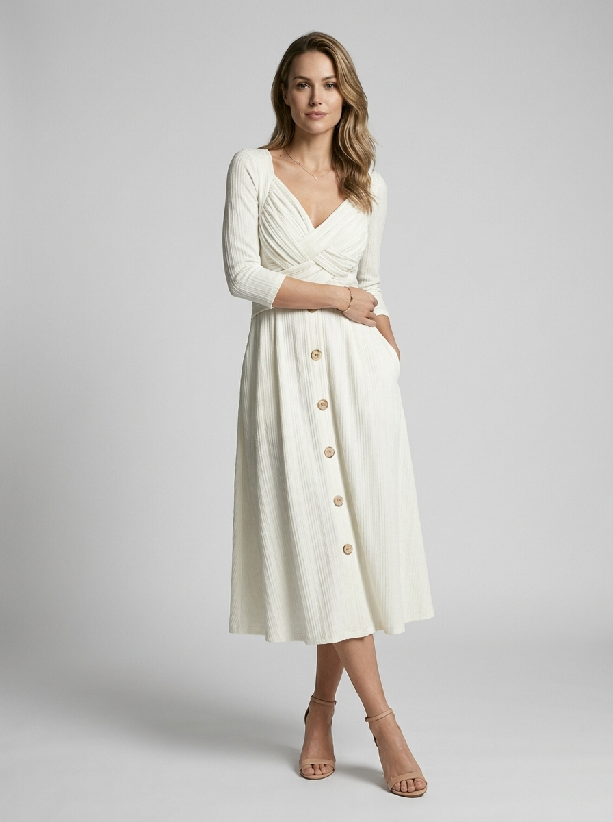 Women's grey a-line dress with cross detail bodice