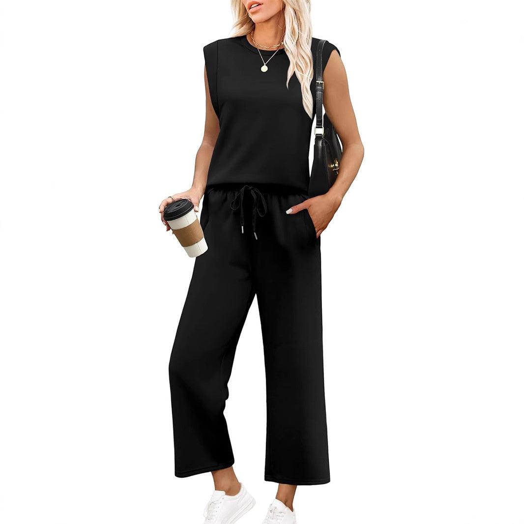 Women's blue sleeveless lounge set with matching top and bottoms