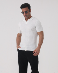 Charlie | Men's Ribbed Polo Shirt with Textured Knit and Classic Collar