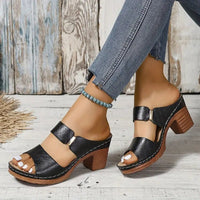 Elsie | Women's Cushioned Block Heel Sandals with Woven Comfort Footbed