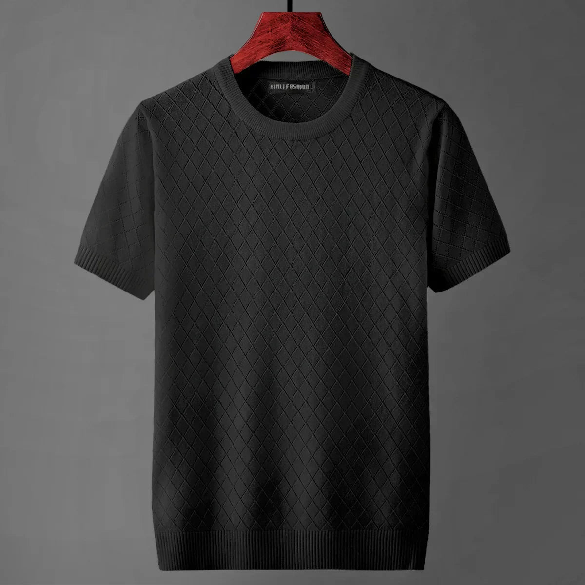 Men's white knitted cotton t-shirt with fine knit texture