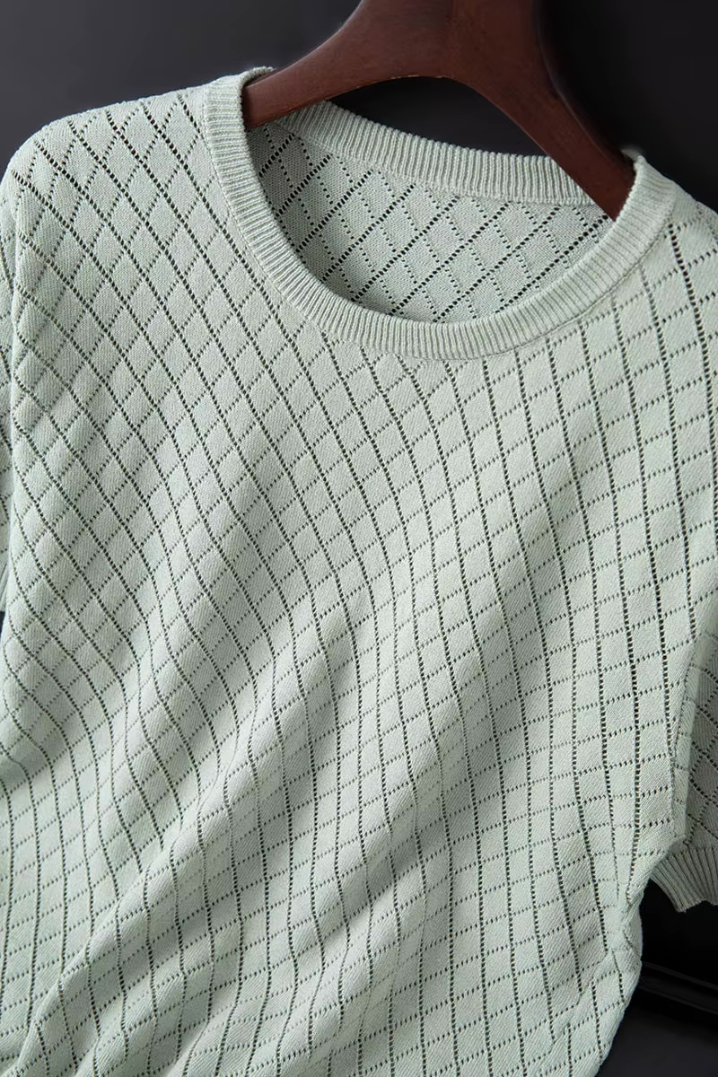 Men's black knitted cotton t-shirt with fine knit texture