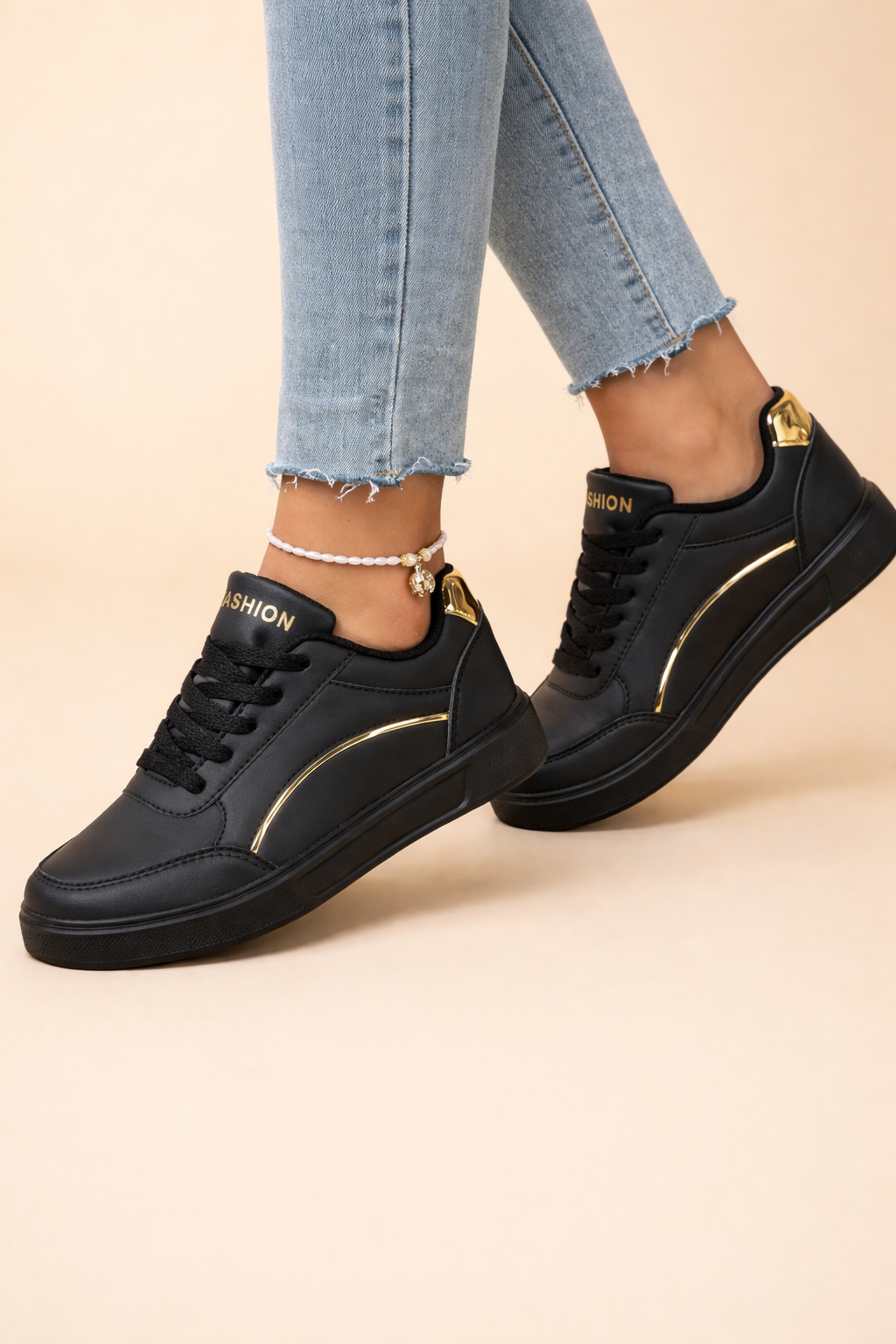 Women's white casual platform sneakers with lace-up front