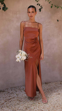 Sylvie | Women's Satin Evening Slip Dress with Draped Bodice and Straps