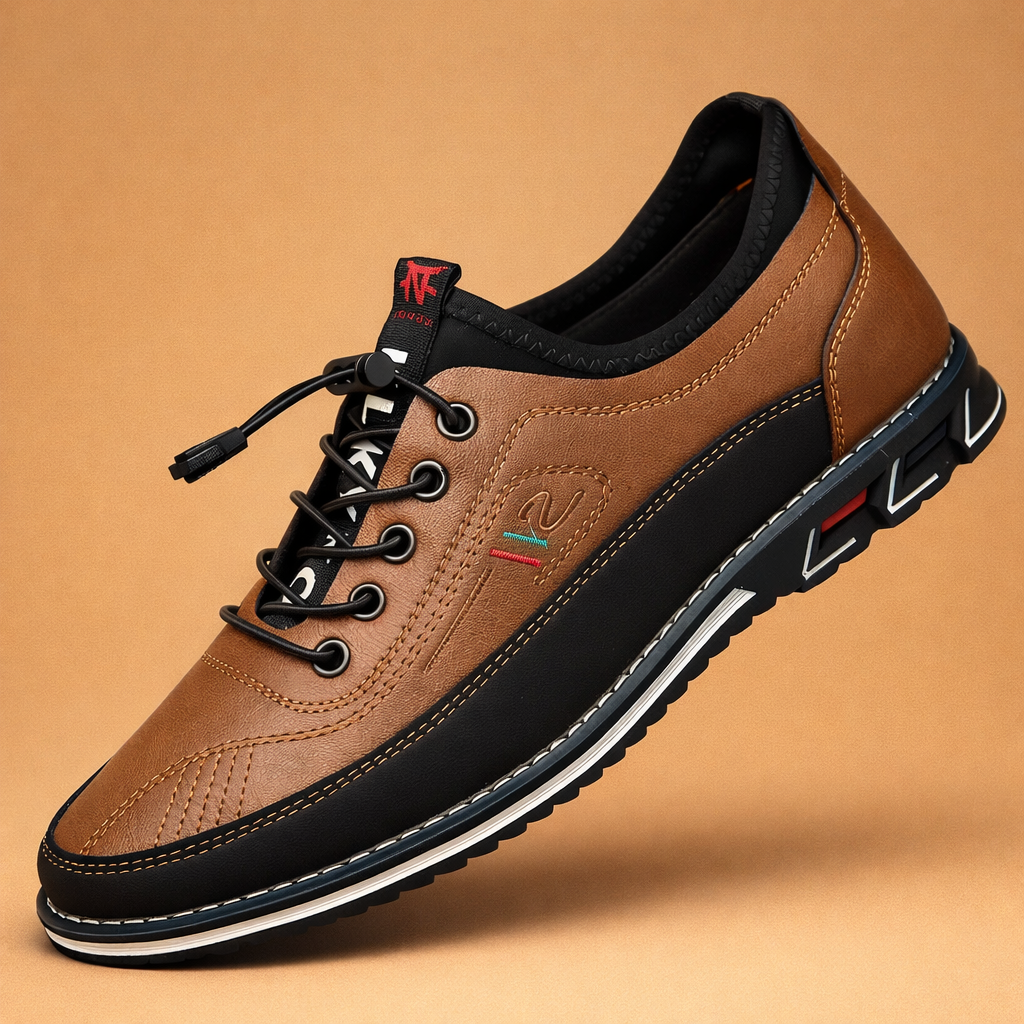 Men's brown vegan leather dress shoes with lace-up front