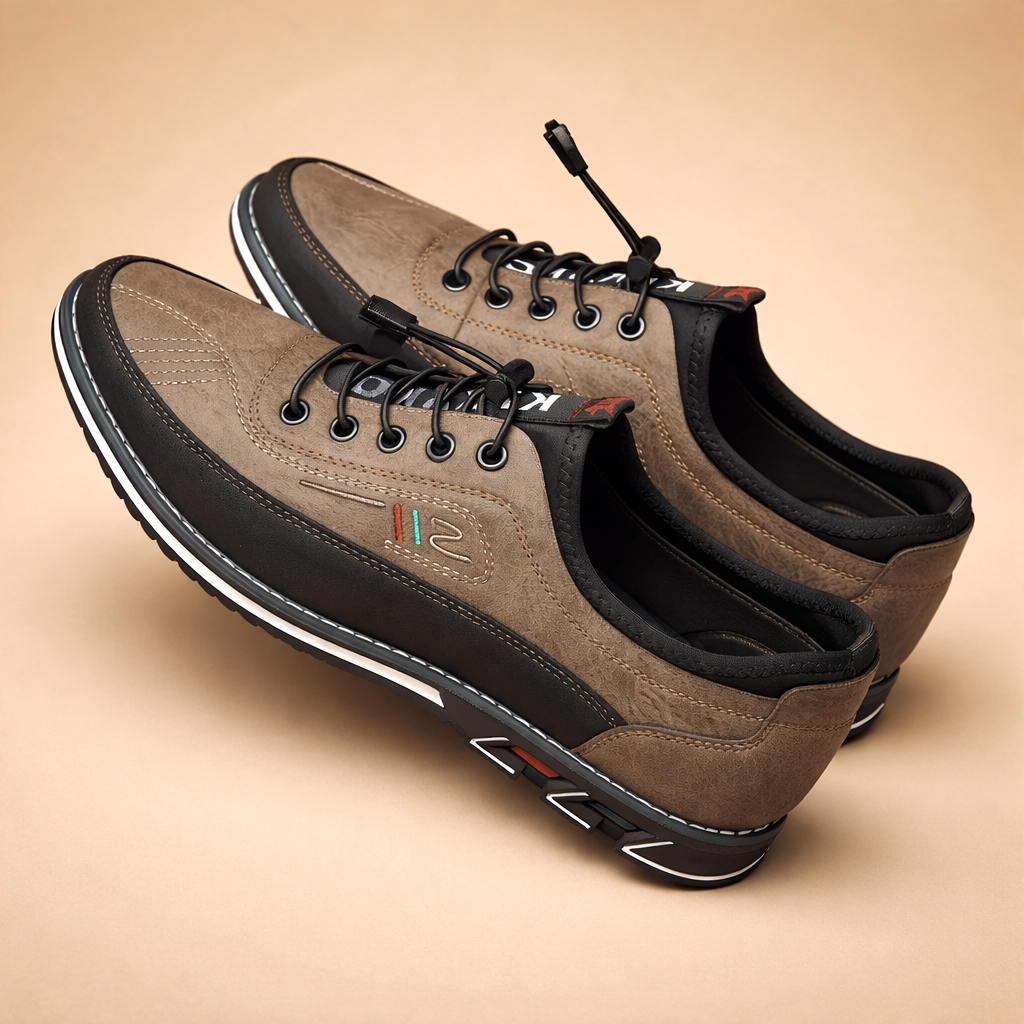 Men's brown vegan leather dress shoes with lace-up front