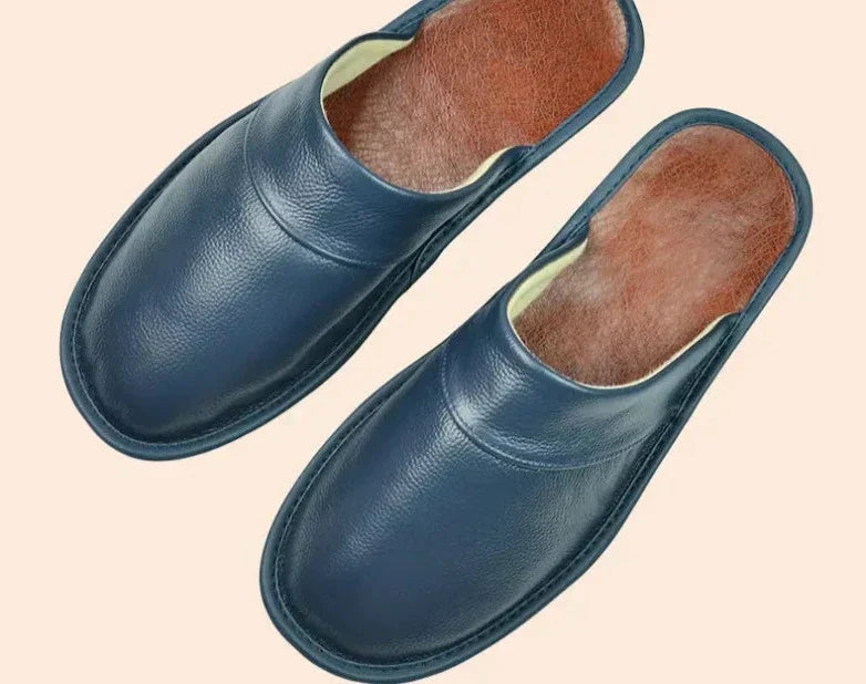 Men's burgundy faux leather slippers for indoor and outdoor wear