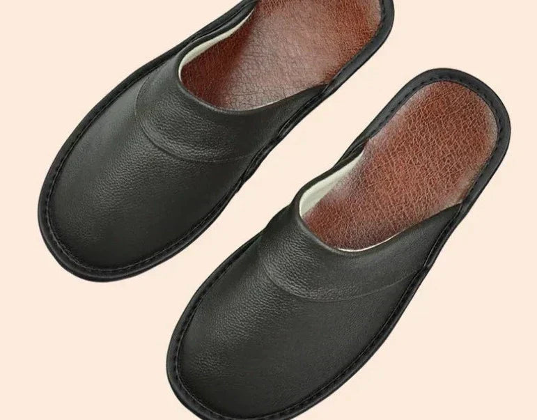 Men's burgundy faux leather slippers for indoor and outdoor wear