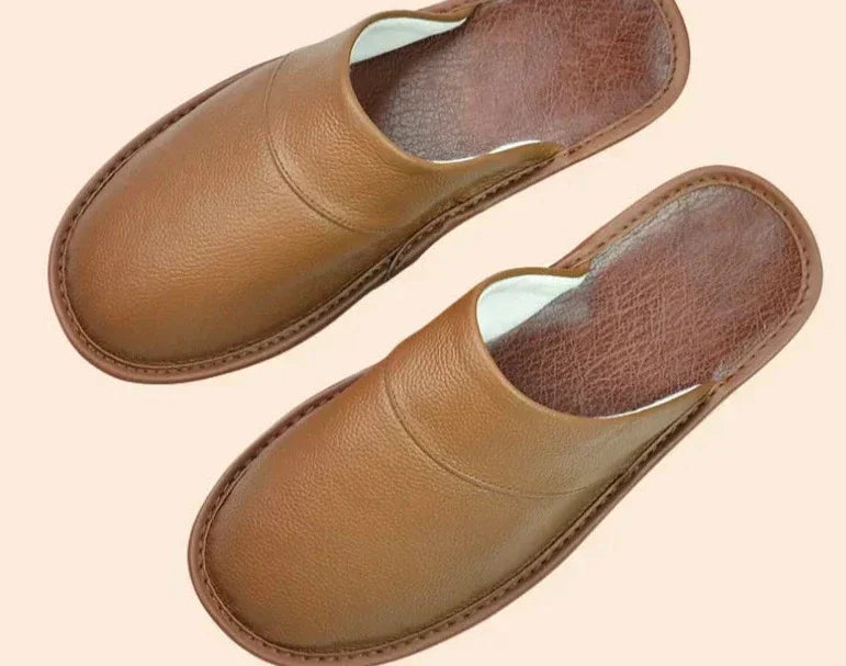 Men's burgundy faux leather slippers for indoor and outdoor wear