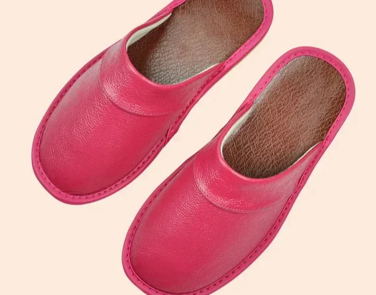 Men's burgundy faux leather slippers for indoor and outdoor wear
