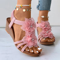 Daisy | Women's Floral Mid Heel Wedge Sandals for Spring Race Day Events