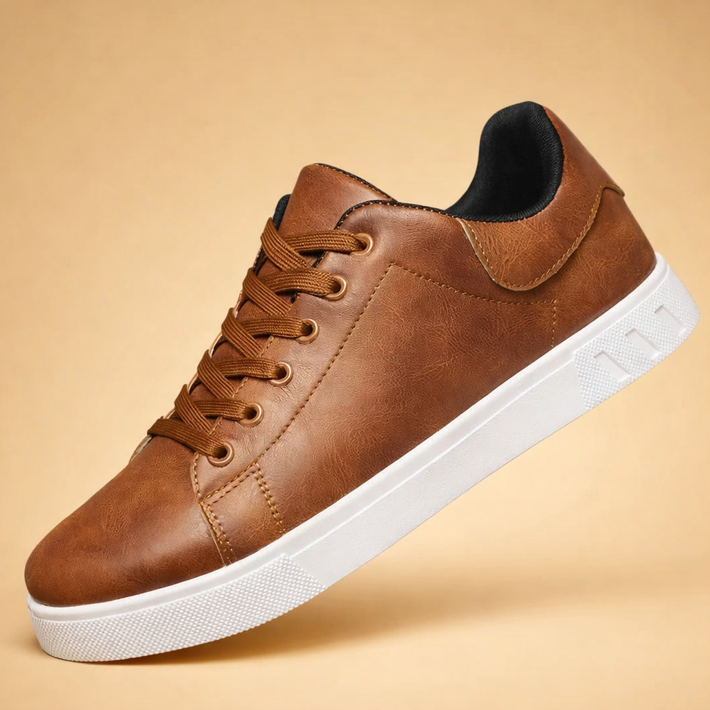 Men's white classic low-top sneakers with leather look upper