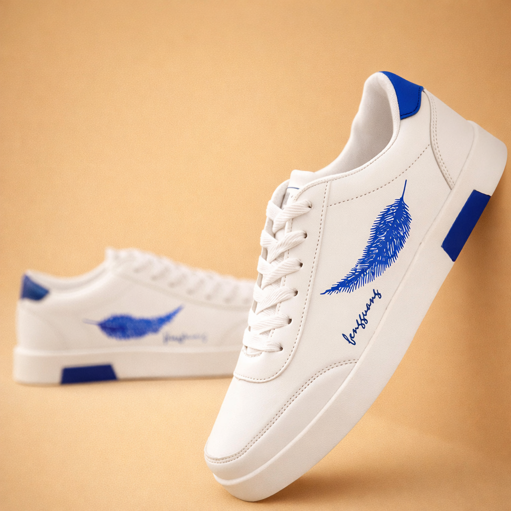 Men's white classic low-top sneakers with leather look upper