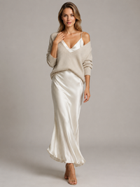 Rebecca | Women's Satin Maxi Dress and Knit Jumper Set for Layered Wear