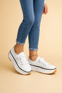 Chloe | Women's Knit Platform Lace-Up Sneakers with Cushioned Spring Sole