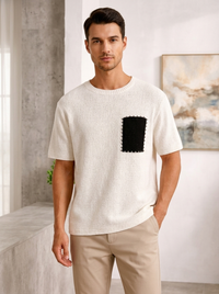 Nathan | Men's Textured Cotton T-Shirt with Contrast Chest Pocket Detail