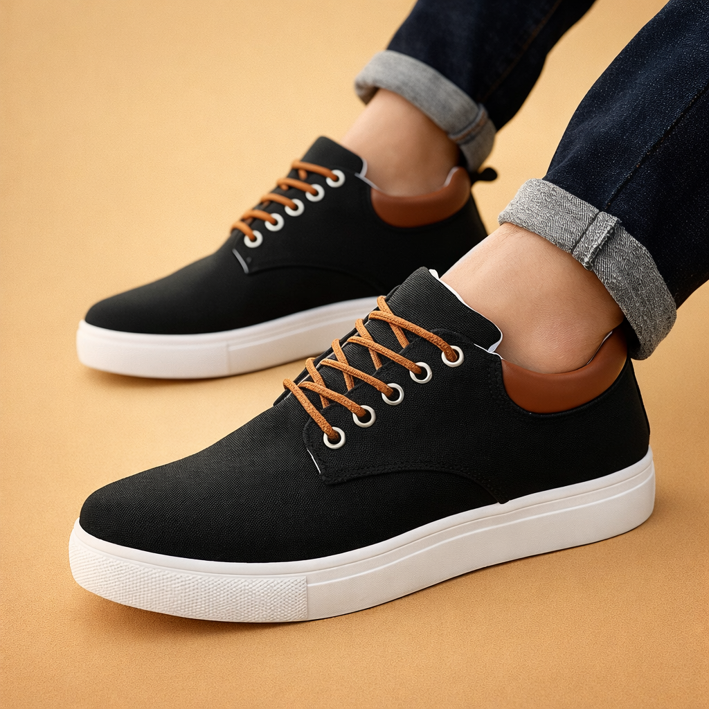 Men's brown canvas sneakers with breathable low-top upper