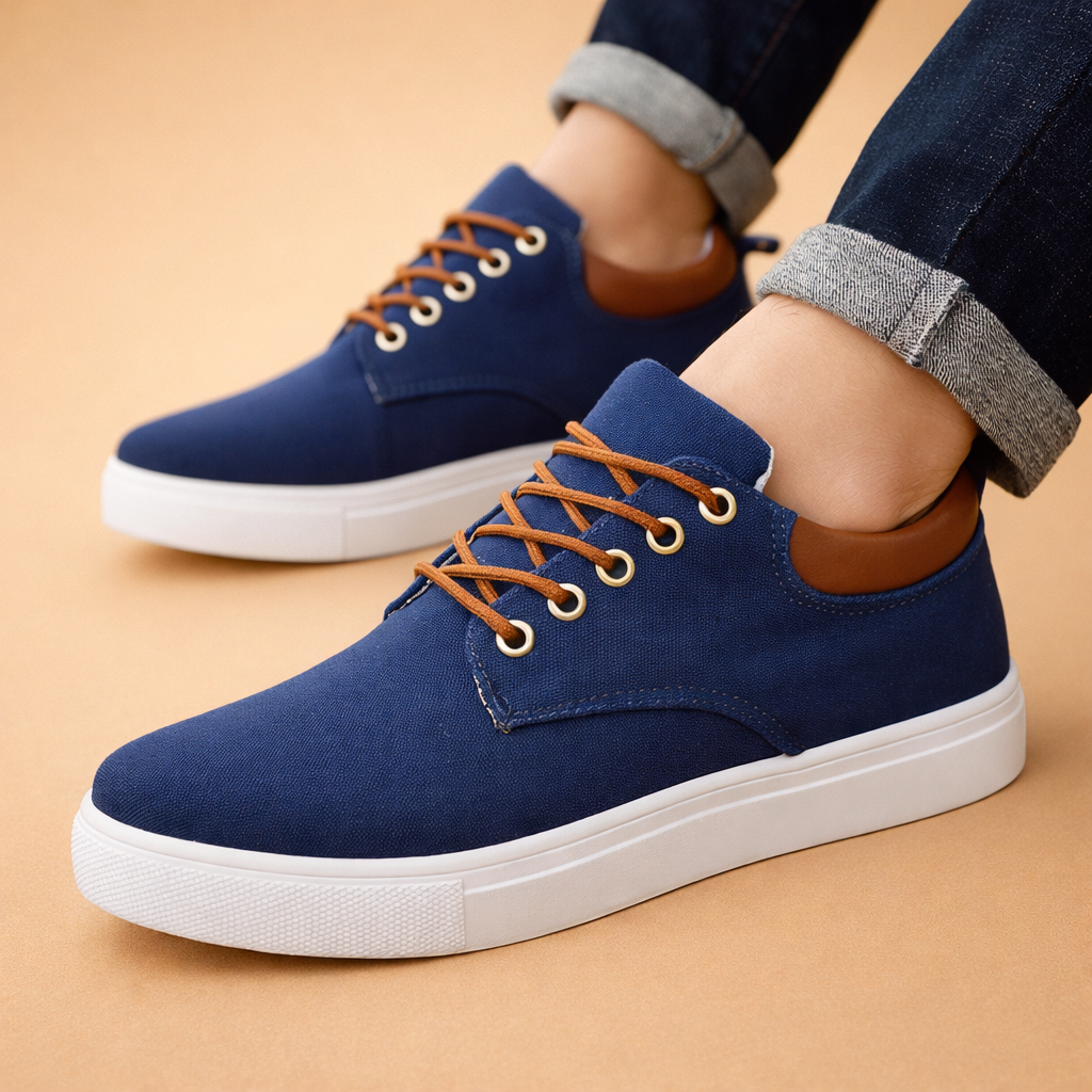 Men's brown canvas sneakers with breathable low-top upper