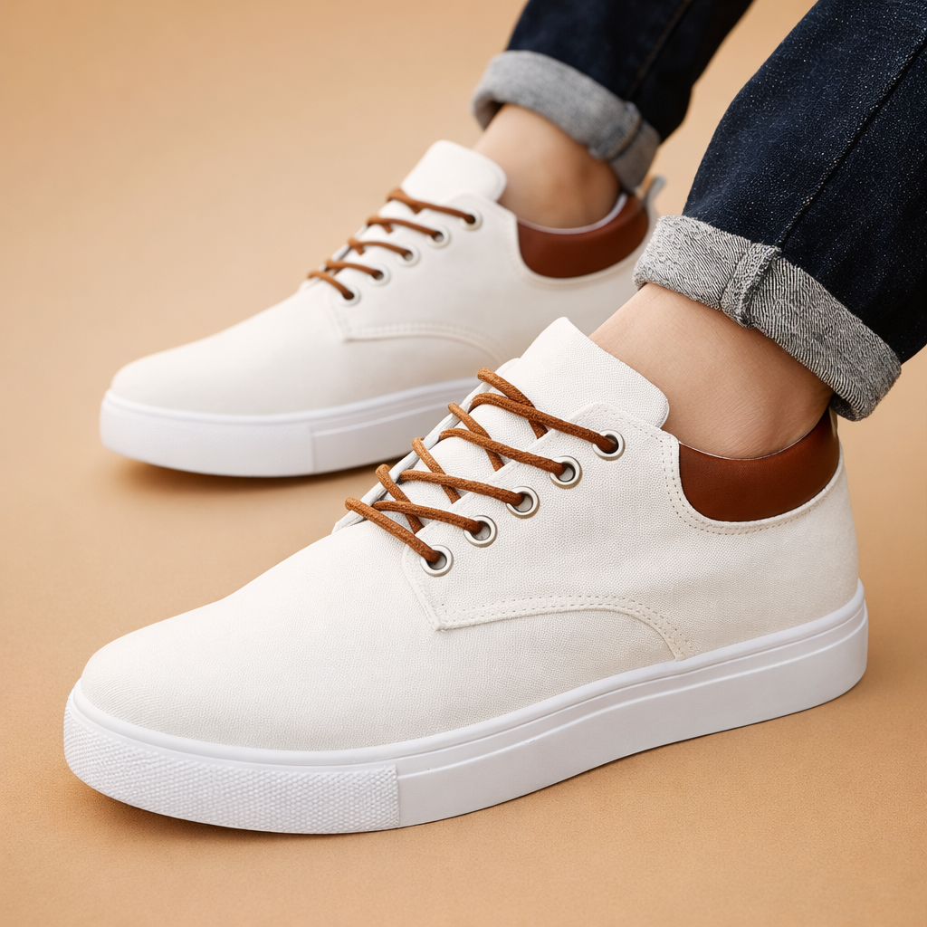 Men's brown canvas sneakers with breathable low-top upper