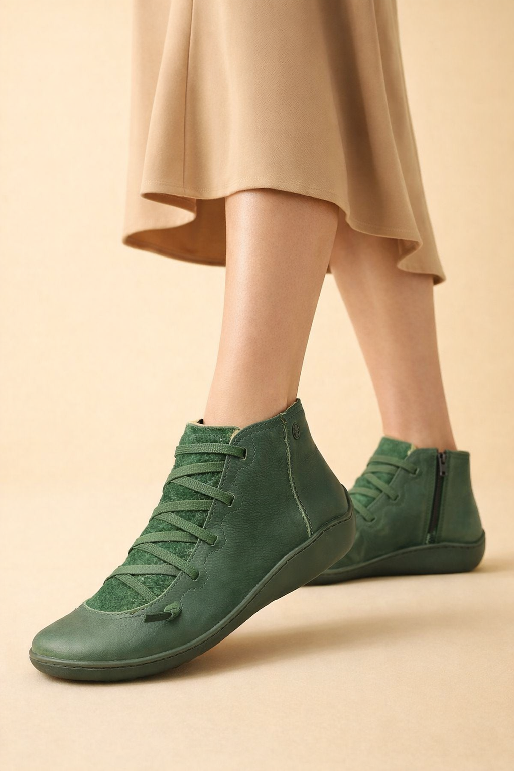 Women's brown ankle boots with low block heel and round toe