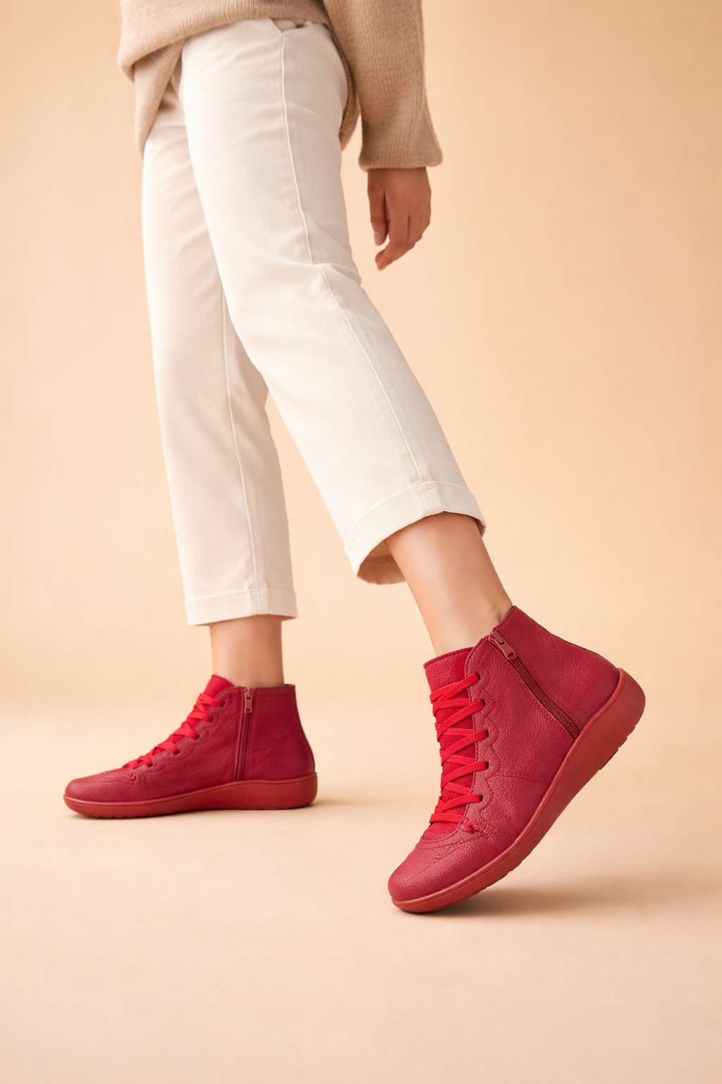 Women's brown ankle boots with low block heel and round toe