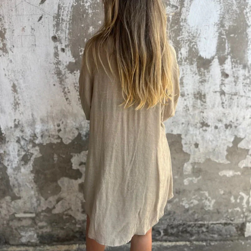Women's light brown linen two piece set with breathable relaxed fit