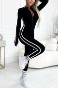 Women's black fitted stretch jumpsuit with sporty silhouette